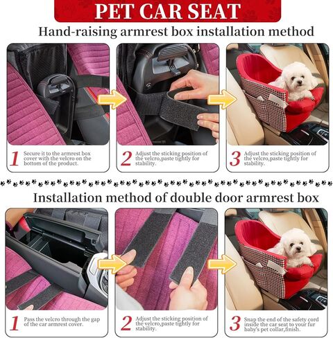 Pet Car Booster Seat for Small Dog or Cat, Removable Washable Center Console Armrest Dog Car Seat with Bow Shape Soft Pillow (Red) in Kuwait