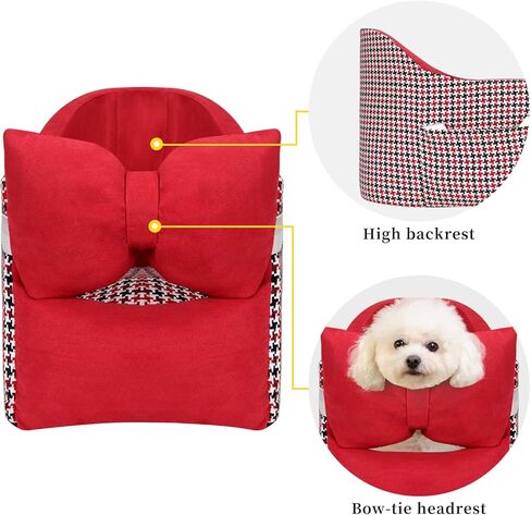 Pet Car Booster Seat for Small Dog or Cat, Removable Washable Center Console Armrest Dog Car Seat with Bow Shape Soft Pillow (Red) in Kuwait