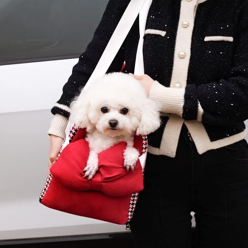 Pet Car Booster Seat for Small Dog or Cat, Removable Washable Center Console Armrest Dog Car Seat with Bow Shape Soft Pillow (Red) in Kuwait