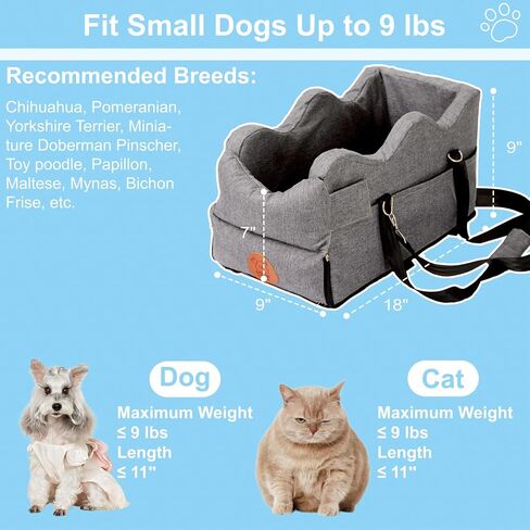 Center Console Dog Car Seat for Small Dogs, NSPNF Puppy Car Seat Up to 9 lbs with Storage Pockets & Waterproof, Pet Booster Seats for Travel Carrier Bed (Dark Grey) in Saudi Arabia