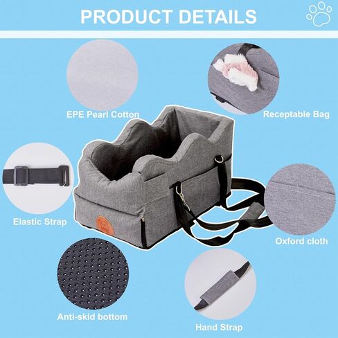 Center Console Dog Car Seat for Small Dogs, NSPNF Puppy Car Seat Up to 9 lbs with Storage Pockets & Waterproof, Pet Booster Seats for Travel Carrier Bed (Dark Grey) in Saudi Arabia