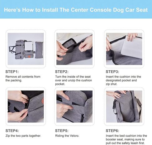 Center Console Dog Car Seat for Small Dogs, NSPNF Puppy Car Seat Up to 9 lbs with Storage Pockets & Waterproof, Pet Booster Seats for Travel Carrier Bed (Dark Grey) in Saudi Arabia