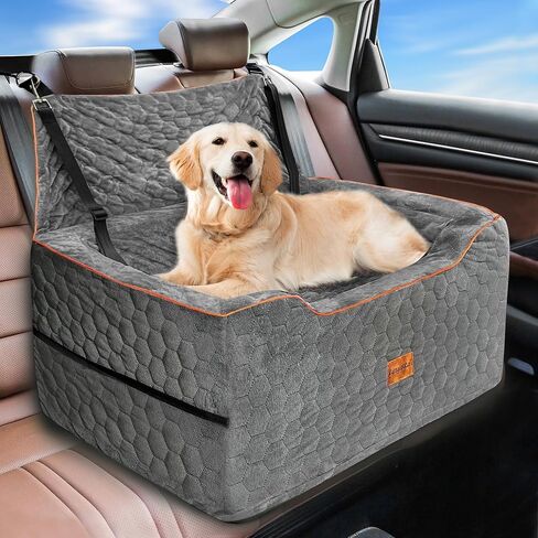Dog Car Seat for Larger/Medium Dog,Dog Booster Seat,Dog Car Bed,Washable Removable Pet Travel Safety Pet Car Seat with Storage Pockets,Dog Travel Bed Suitable for Dogs Under 60Lbs(Gray) in Saudi Arabia