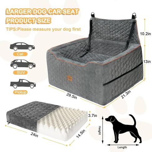 Dog Car Seat for Larger/Medium Dog,Dog Booster Seat,Dog Car Bed,Washable Removable Pet Travel Safety Pet Car Seat with Storage Pockets,Dog Travel Bed Suitable for Dogs Under 60Lbs(Gray) in Saudi Arabia
