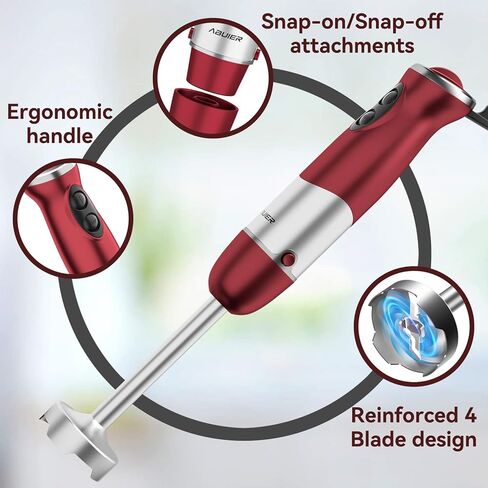 خلاط يدوي 5 في 1، عصا خلاط يدوية أبولر 800 وات، خلاط محمول 12 سرعة 304 من الفولاذ المقاوم للصدأ، مع كوب خلط، مفرمة، خفاقة ورغوة الحليب للحساء، أغذية الأطفال، الصلصة in Kuwait