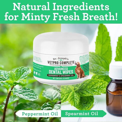 مناديل دكتور جوزيف فيتبرو المتقدمة لأسنان الكلاب، 50 قطعة، منظف أسنان سهل للكلاب والقطط مع النعناع والنعناع، ​​ينعش التنفس، ويقلل من الجير in Kuwait