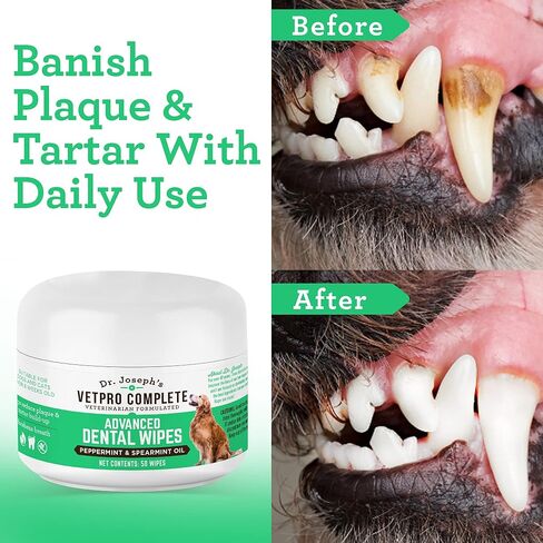 مناديل دكتور جوزيف فيتبرو المتقدمة لأسنان الكلاب، 50 قطعة، منظف أسنان سهل للكلاب والقطط مع النعناع والنعناع، ​​ينعش التنفس، ويقلل من الجير in Kuwait