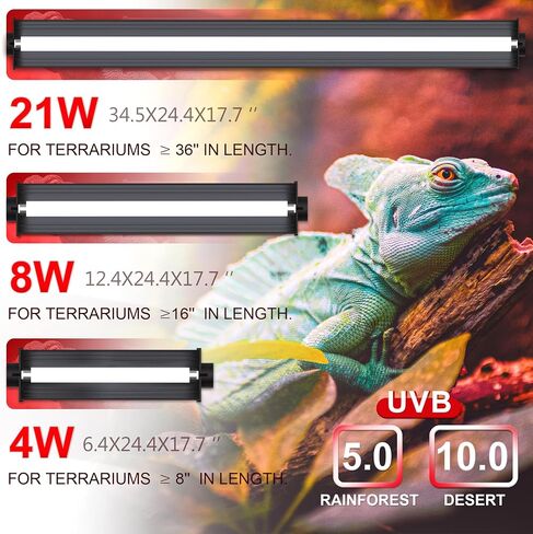 غطاء مصباح الزواحف T5 HO UVB 4 وات، غطاء مصباح الزواحف مع أنبوب مصباح UVB 5.0، مناسب لزواحف الغابات المطيرة (4 وات - 7 بوصات) in Kuwait