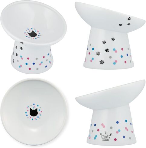 Necoichi Extra Wide Raised Cat Food Bowl, Elevated, Prevent Neck & Whisker Fatigue, Dishwasher and Microwave Safe, No.1 Seller in Japan! (Colorful Dots Limited Edition, Extra Wide Tilted) in Saudi Arabia