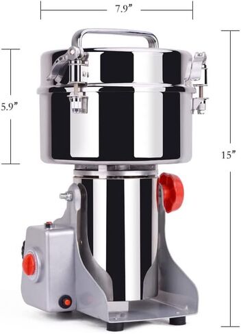 ماكينة طحن كهربائية 2000 جرام مطحنة حبوب تجارية للأغذية الجافة وحبوب القهوة وبذور الذرة والتوابل وطاحنة بهار القمح 110 فولت، 15 × 7.9 بوصة، فضي in Kuwait