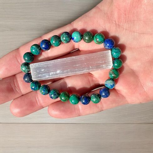 مجموعة هدايا سوار أزوريت مالاشيت قابل للتمدد مقاس 8 مم من دوك ويلارد مع قطعة سيلينيت و3 بطاقات معلوماتية بلورات شفاء ميتافيزيقية ريكي in Kuwait