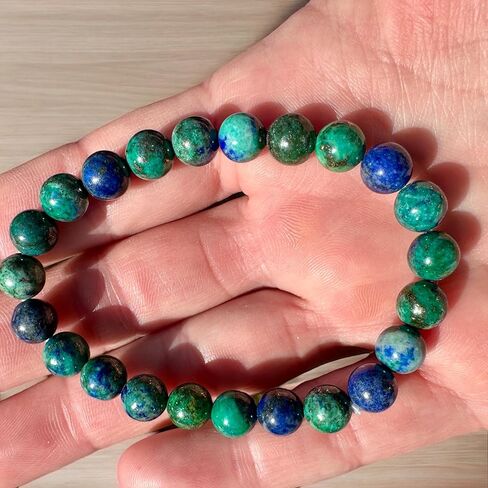 مجموعة هدايا سوار أزوريت مالاشيت قابل للتمدد مقاس 8 مم من دوك ويلارد مع قطعة سيلينيت و3 بطاقات معلوماتية بلورات شفاء ميتافيزيقية ريكي in Kuwait