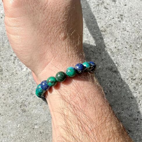 مجموعة هدايا سوار أزوريت مالاشيت قابل للتمدد مقاس 8 مم من دوك ويلارد مع قطعة سيلينيت و3 بطاقات معلوماتية بلورات شفاء ميتافيزيقية ريكي in Kuwait