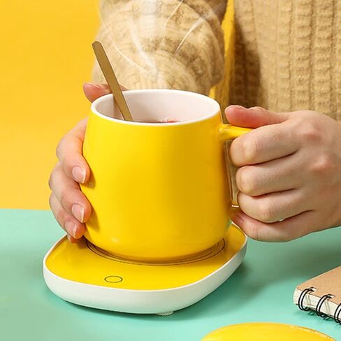 Intelligent Warmer Mug Set, Warmer Cup Spoon Cup Lid Intelligent Heating Cup Cute Duck Shape Smart Mug Heater Kit Auto Stop Comfortable and Thick Mark Cup in Saudi Arabia