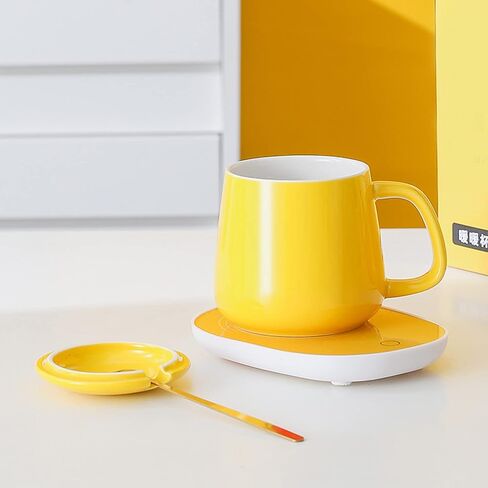 Intelligent Warmer Mug Set, Warmer Cup Spoon Cup Lid Intelligent Heating Cup Cute Duck Shape Smart Mug Heater Kit Auto Stop Comfortable and Thick Mark Cup in Saudi Arabia