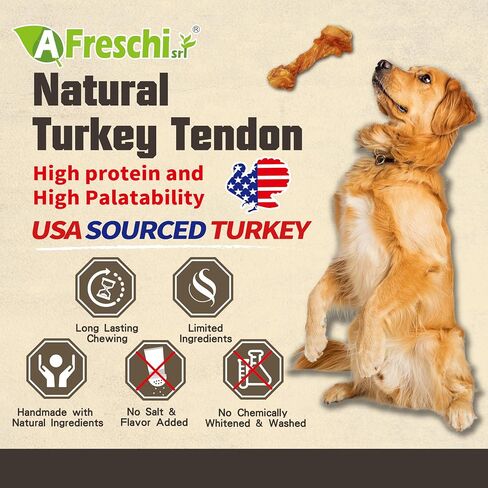 Afreschi Turkey Tendon for Dogs, Dog Treats for Signature Series, All Natural Human Grade Puppy Chew, Ingredient Sourced from USA, Hypoallergenic, Rawhide Alternative, 10 Units/Box Rope (Large) in Kuwait