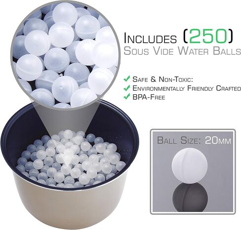 كرات NutriChef Premium Sous Vide 250 بيضاء، تتضمن حقيبة تجفيف للطباخات ودورات الغمر، تقلل من فقدان الحرارة-PKSOUSBL250 in Kuwait