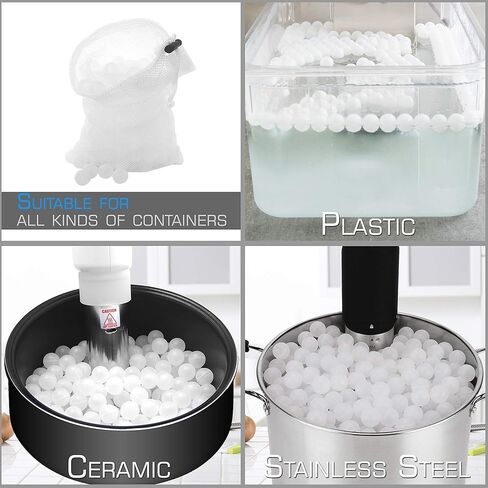 كرات NutriChef Premium Sous Vide 250 بيضاء، تتضمن حقيبة تجفيف للطباخات ودورات الغمر، تقلل من فقدان الحرارة-PKSOUSBL250 in Kuwait