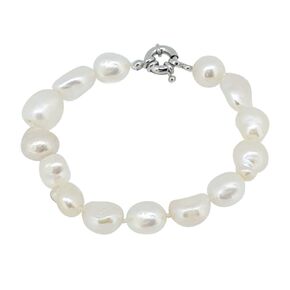 Women's Pearl Bracelet | Large 10-11mm Baroque Freshwater Cultured Bracelet for Women Ladies and Girls Length 7.5" (White)