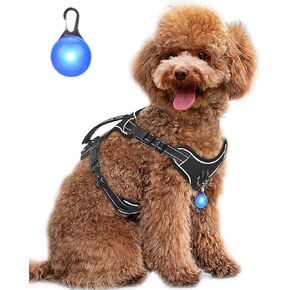 Dog Harness Navy Blue No Pull Y Shaped for Medium Sized Dog, Small to Large Dogs Reflective Adjustable Easy Walk Puppy Harnesses,Heavy Duty Girl Boy Pet Vest 3 Buckle with Handle & Light,M