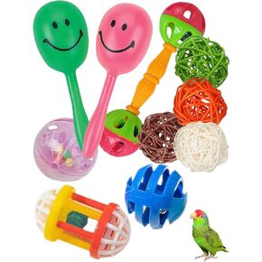 Bird Toy Set with Natural Rattan Balls Plastic Bell Balls for Parrots Safe Materials Encourages Play Perfect for Cage Home Decoration