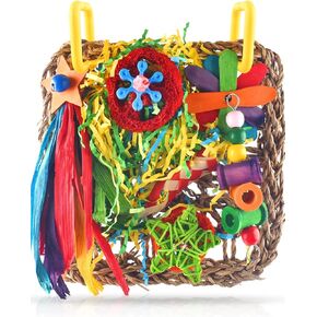 ERKOON Bird Cockatiel Toys Foraging Toys Hanging Parrot Toys for Lovebrid Parakeets Conures Bird Foraging Wall with Colorful Toys for Birds Shredding Seagrass, Birds Cage Toy accessories