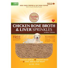 Sprinkles & Paws Chicken Bone Broth and Beef Liver Powder for Dogs | Dog Food Topper Helps Eating and Appetite | All Natural Free of Preservatives Rich in Protein and Vitamins