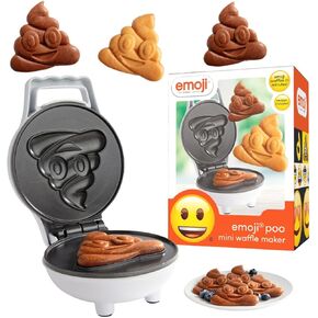 Emoji Poop Mini Waffle Maker - Make Breakfast Fun for Kids w Cute Smiley Face Design, 4" Waffler Iron Makes Poo Shaped Pan Cakes or Waffles, Electric Non Stick Breakfast Appliance w Free Recipe Guide