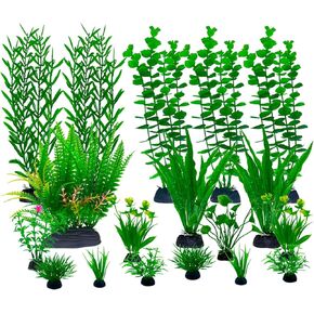 Aquarium Plants,Artificial Fish Tank Decorations Decor Plastic Plants Set 18 Pcs Landscaping Decorations Fish Tank Accessories,Small to Large,Tc1801