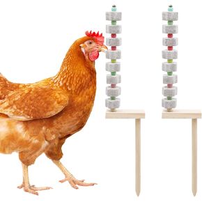 2 Pack Chicken Chewing Toy, Chick Beak Grinding Calcium Stone with Wood Stake, Chicken Cage Accessories, Cage Toys for Cockatiel Parakeet Parrot Budgies Rat Hamster Rabbit Bunny African Grey