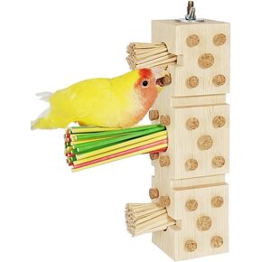 36pcs Soft Corks with Parrot Chewing Toy Cage Perch Pine Wood Foraging Smart Toy for Small to Regular Size Parrot Cockatiel Birds