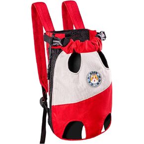 Pet Legs Out Carrier Backpack, Dog Cat Front Backpack Ventilated Mesh Travel Back Pack with Safety Belt for Travel Hiking Cycling Outdoor Use, Small Medium Puppy Cat Carrying Bag, Red