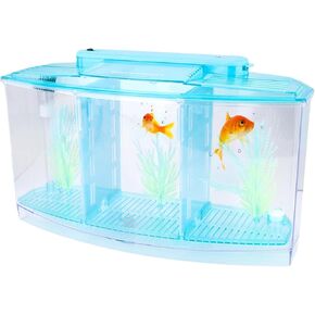 3 Section Aquarium Fish Tank, Fish Breeding Box, Acrylic Hatchery Incubator Tank with LED Light Small Transparent Fish Isolation Box for Baby Fish Shrimp Betta and Guppy 28x10x15cm(Blue)