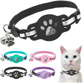 SCENEREAL Airtag Cat Collar Breakaway, Reflective Kitten Collar with Bell and Apple Air Tag Holder, GPS Cute Cat Collar for Boy Girl Cats, Kittens, Puppies, Purple