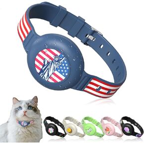 for Airtag Cat Collar, Waterproof Cute Cartoon Printed Silicone Dog Collar with Airtag Holder, Airtag Cat Collar Holder, Pet Air Tag Holder for Cats&Small Dogs, Adjustable 6.3-11In (Floral)
