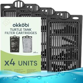Turtle Tank Filter Cartridges Pack of 4, Medium, Double-Sided with Activated Carbon, Crystal Clear Water, Perfect fit for Deluxe and Premium Aquatic Turtle tank filter