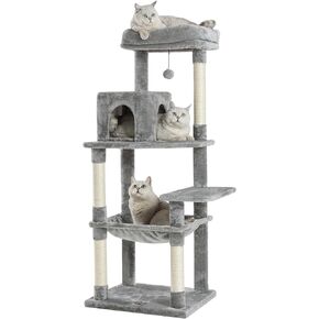 Kilodor 57Inch Multi-Level Cat Tree for Indoor cats,Cat Tower with Sisal Scratching Post, Cat Condo, Plush Perch, Hammock Grey