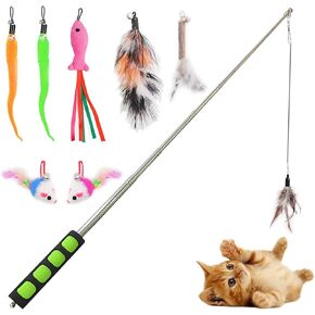 Cat Fishing Pole for Indoor Cats,Interactive cat Toys with Colorful Feather and Bell. (Blue)