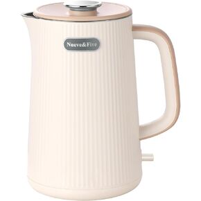 Nueve&Five 1.7L Electric Kettle,Double Wall Electric Tea Kettle,Auto Shut Off,1200W Hot Water Kettle Electric of 304 Stainless Steel-White