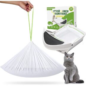 Cat-Litter-Box-Liners-Waste-Bags Compatible with Cat litter Box 3 and 4, 1.5 Mils Thick Drawstrings Closure Waste Bags Large Size, 30 Packs Litter Liners for All Cats To Keep Your Home Clean
