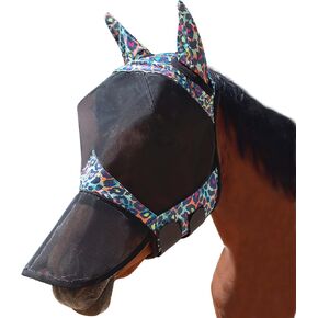 Harrison Howard Pro LumiVista Horse Full Face Fly Mask Large Eye Space Long Nose with Ears UV Protection for Horse cute hearts M