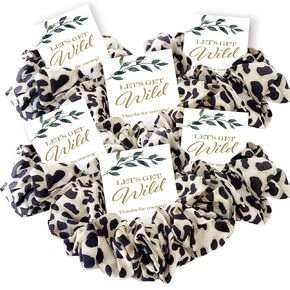 Let's Get Wild Hair Scrunchie Party Favors، لوازم حفلات العزوبية، طباعة الفهد لعيد الميلاد الأول، موضوع سفاري الغابة - 6 عبوات