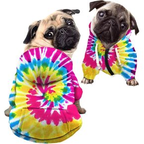 Dog Sweatshirt Pet Hoodie, Tie-dye Purple Concentric Circles Magenta Dog Sweatshirt with Hat, Cat Hooded Shirts Sweatshirts for Small Medium Dogs - M
