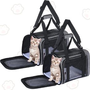 2 Pcs Cat Carrier Soft Sided 17 x 11 x 11 Inches Pet Carrier Dog Airline Approved Pet Carrier Bag Collapsible Kitten Supplies Cage for Small Kitty Dog Puppy Travel(Light Gray)