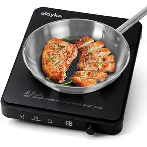 Portable Induction Cooktop with Removable Iron Cast Griddle Pan & Pot Non-stick, 1500W induction hot plate with Digital Temperature Control & Time, Great for Family Party