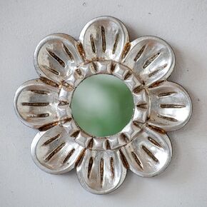 Small Decorative Silver Round mirror 6in for wall decor | Peruvian Hand-carved Wood mirror wall art home decor | Unique gift for women