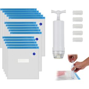 Sous Vide Bags Set of 21 Pieces (Includes 5 Large/5 Medium/5 Small Vacuum Seal Bags, 1 Hand Pump and 5 Sealing Clips) for Sous Vide Cooking, Microwave Heating and Vacuum Storage
