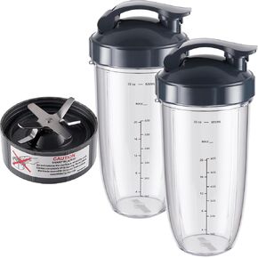 5-pcs 32oz Cups with Flip-Top To-Go-Lid and Extractor Blade Compatible with NutriBullet Replacement Parts 600w/900w Blender Accessory
