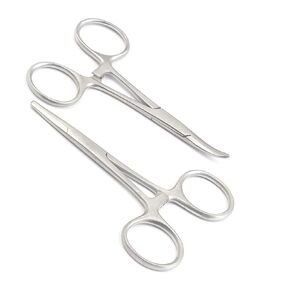 Pets ears/nose hair Puller Straight & Curved 3.5" full serrated, stainless steel Home Hemostat Locking Forceps, Professional pet grooming tool for cats & dogs 2pcs set