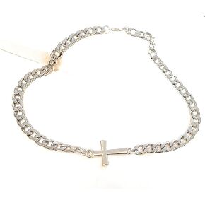 Cross Ankle Bracelet Flat Cuban Link 12 Inch Silver Stainless Steel Anklet XL Chain Gift Boxed Faith Jewelry